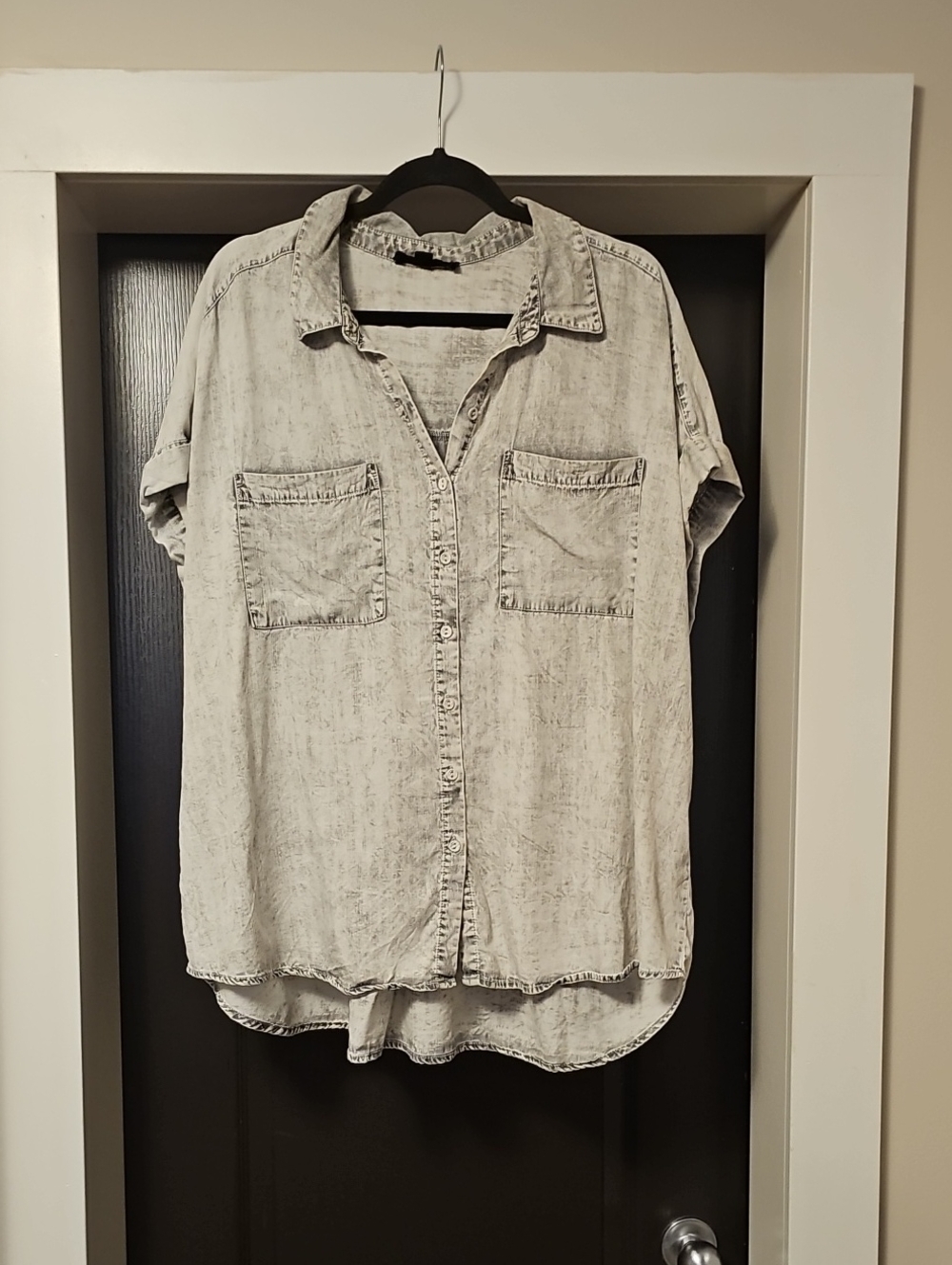 Jane and Delancey Light Gray Washed Button-Up Blouse